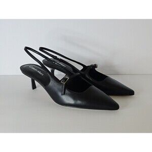 Calvin Klein Black Kallien Pump Womens Size 9 Slingback Kitten Heel Leather